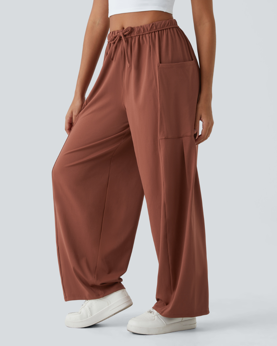 Pantalón de Palazzo Pierna Ancha con Bolsillos y Cordón Ajustable
