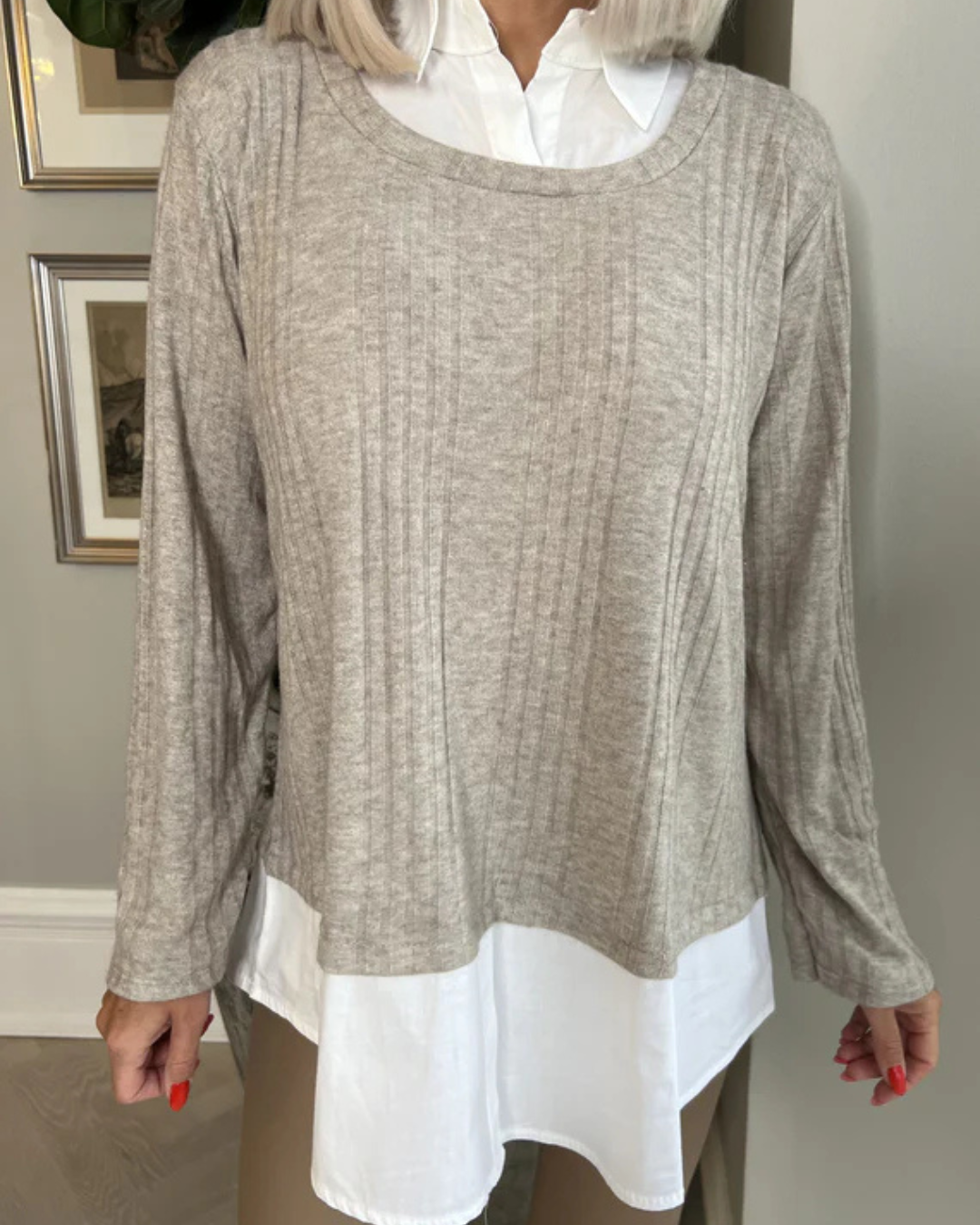 Blusa de Dos Piezas con Solapa y Manga Larga con Parches Informales