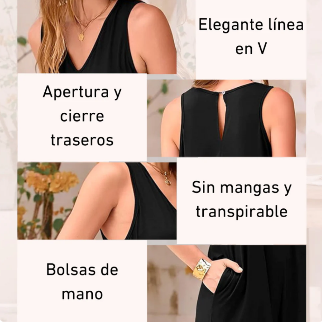 Mono Elegante con Cuello en V y Corte Estilizado