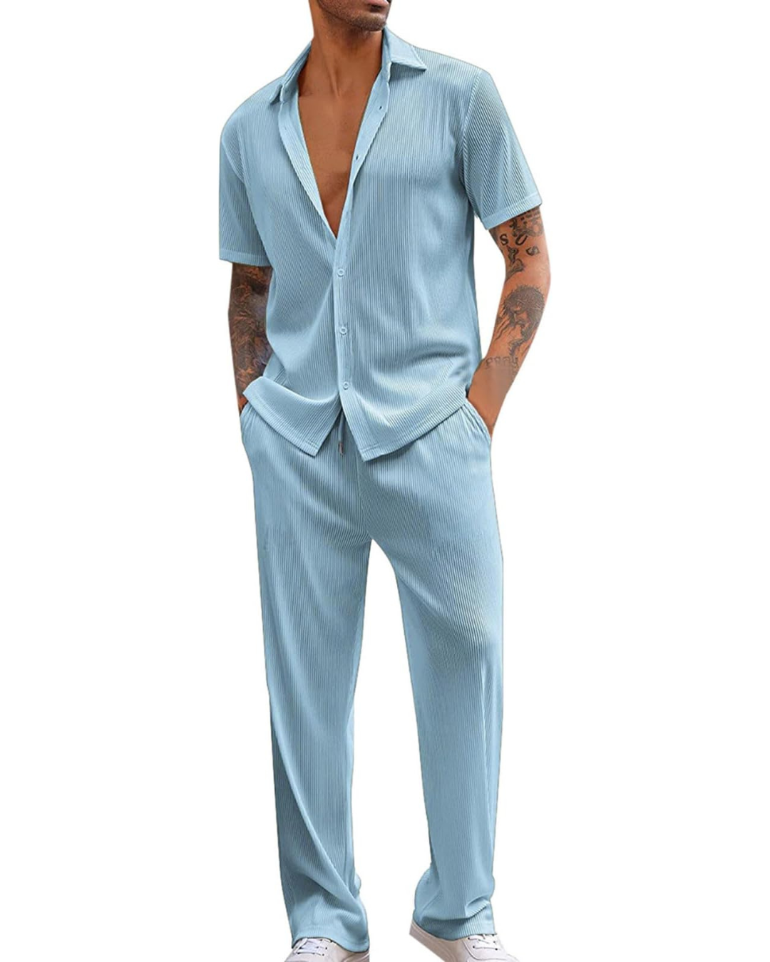 Conjunto informal de camisa de manga corta y pantalones para hombre