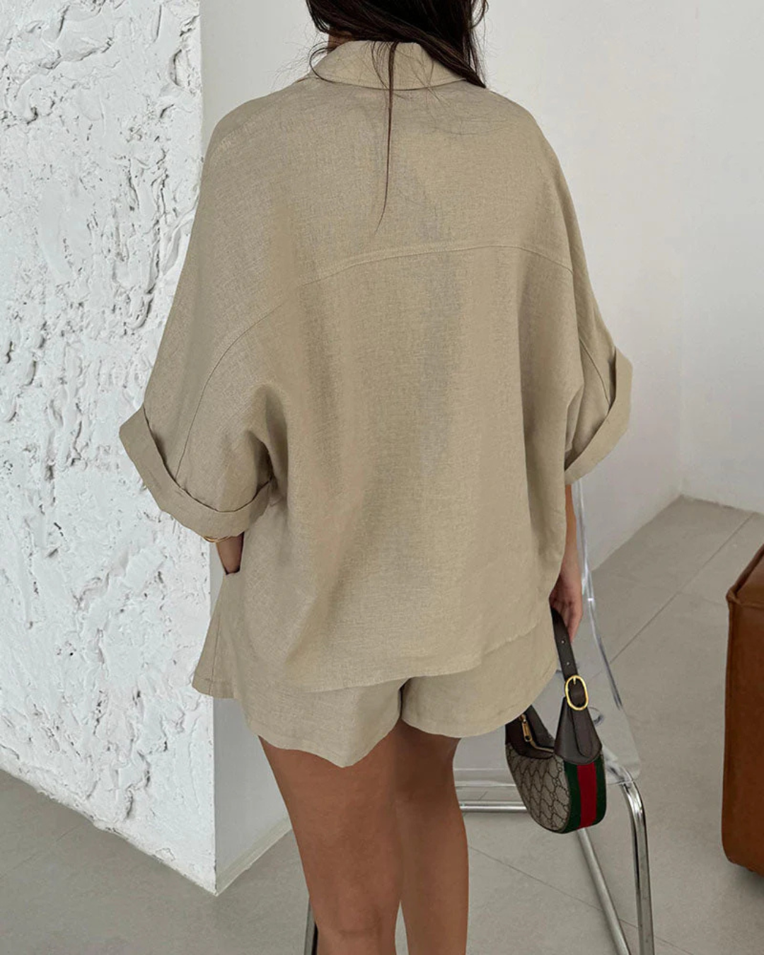 Conjunto Informal de Blusa y Pantalón Corto Holgado para el día a día