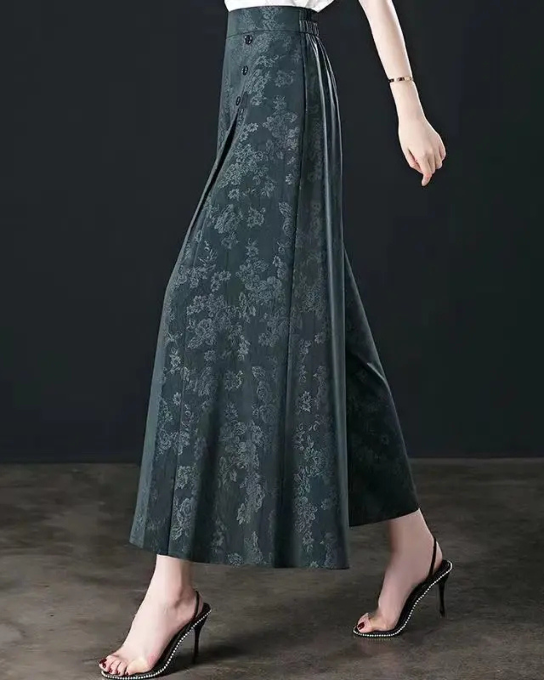 Pantalón Palazzo con Flores y Botones para Mujer