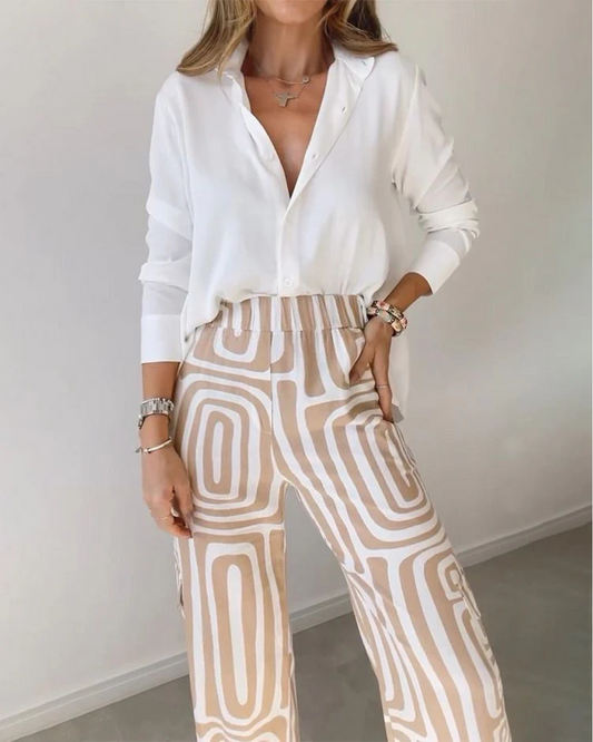Elegante conjunto de dos piezas con mangas largas para mujer