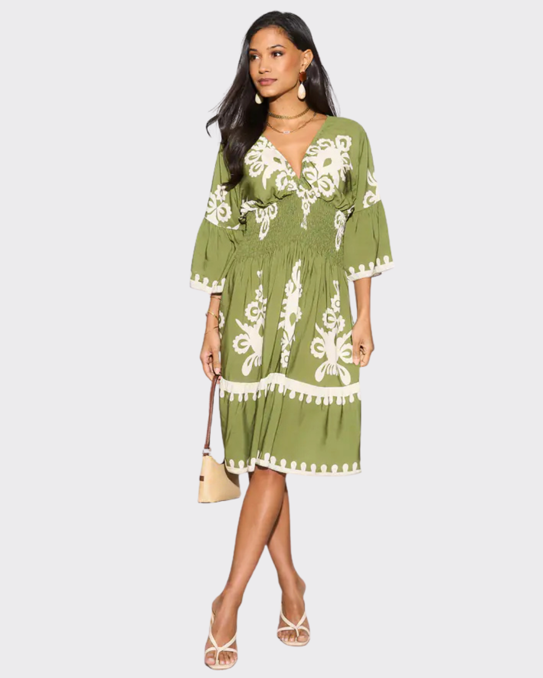 Vestido Holgado con Mangas y Escote en V