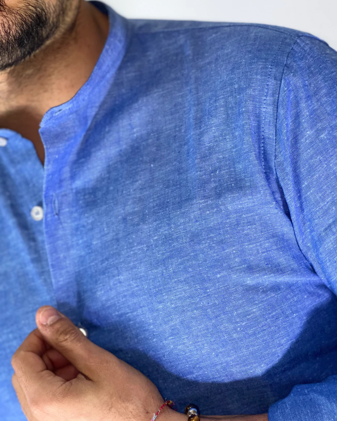 Camisa de Lino con Cuello Mao para Hombre