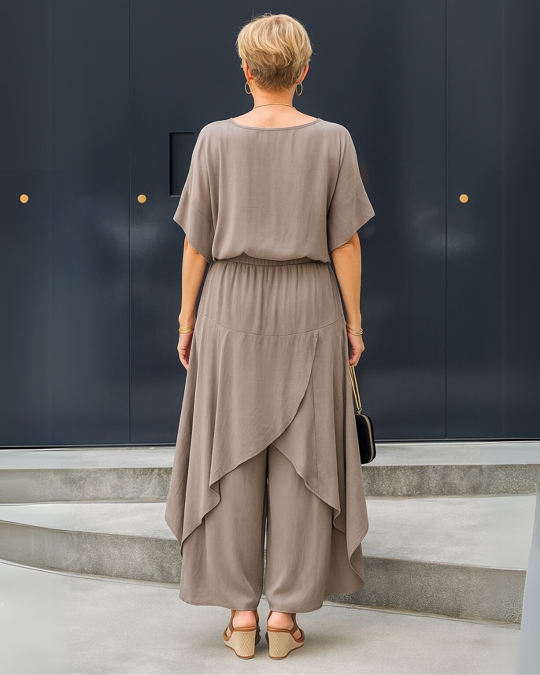 Conjunto de 2 Piezas con Blusa Holgada y Pantalón Ancho con Abertura