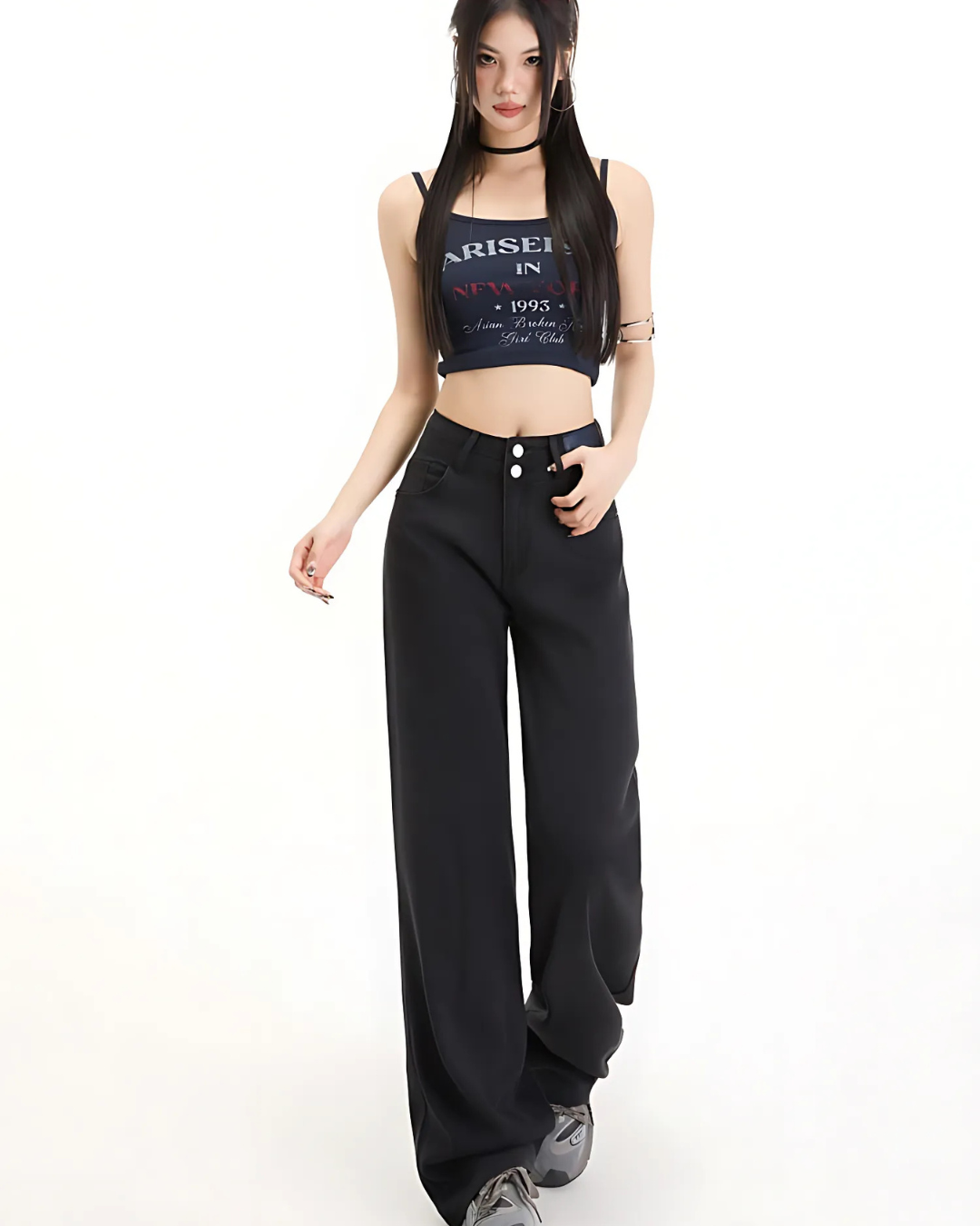 Pantalón Ancho con Dos Botones para Mujer