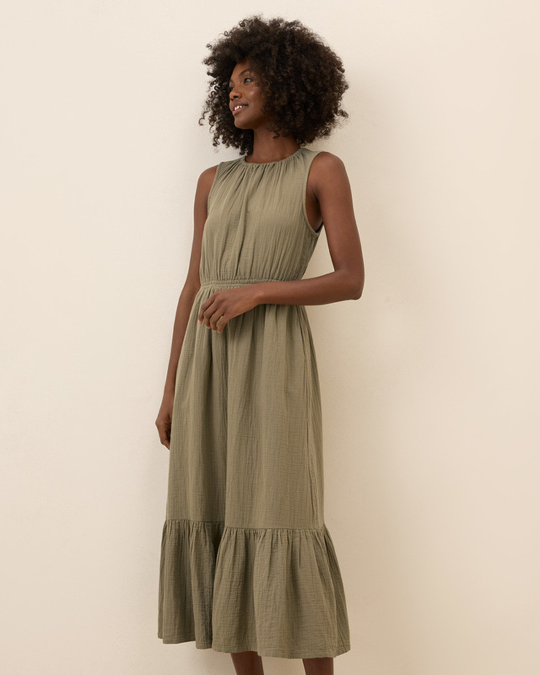 Vestido sin Mangas para Mujer en Lino con Volantes Ligero