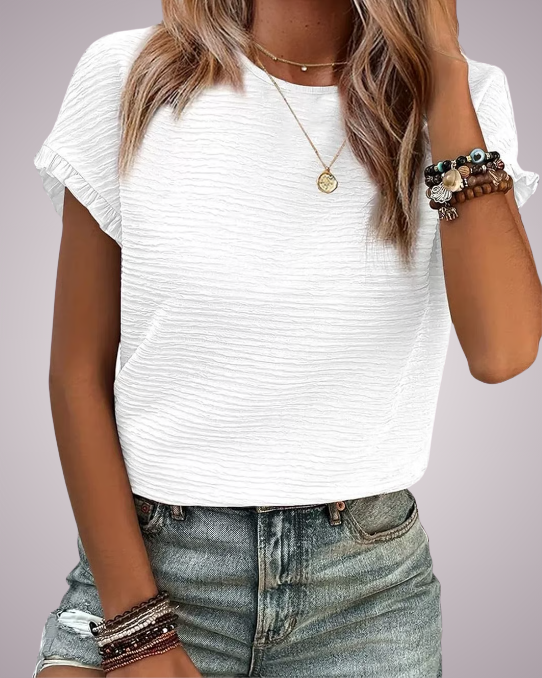 Camiseta de Manga Corta con Cuello Redondo para Mujer