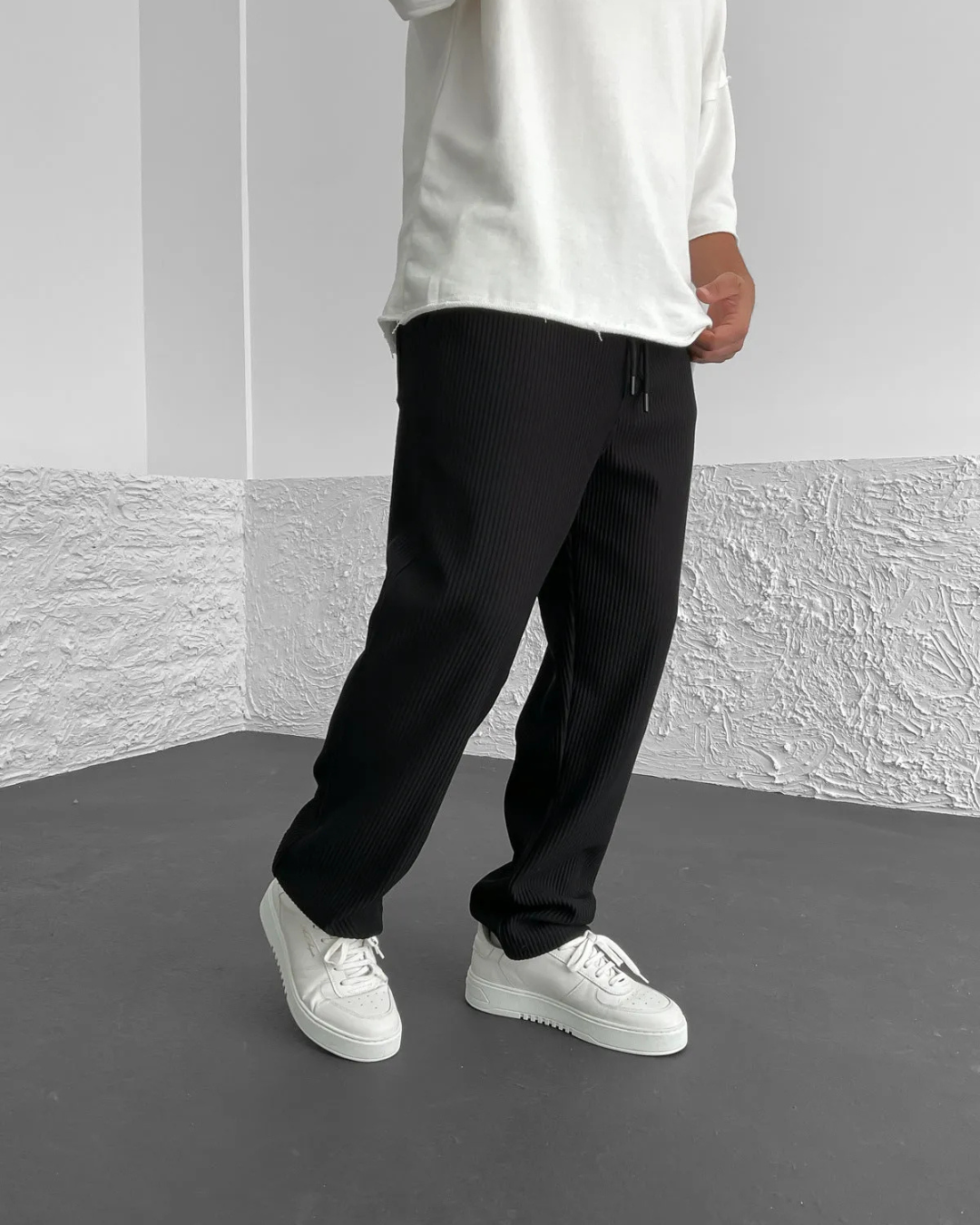 Pantalón Casual de Hombre con Tejido Acanalado y Cintura Ajustable
