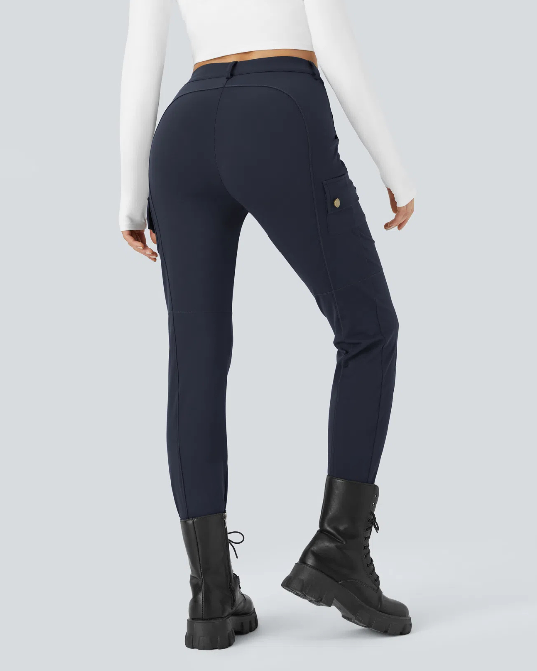 Pantalon Ajustado Plano de Mujer con Cintura Alta y Varios Bolsillos