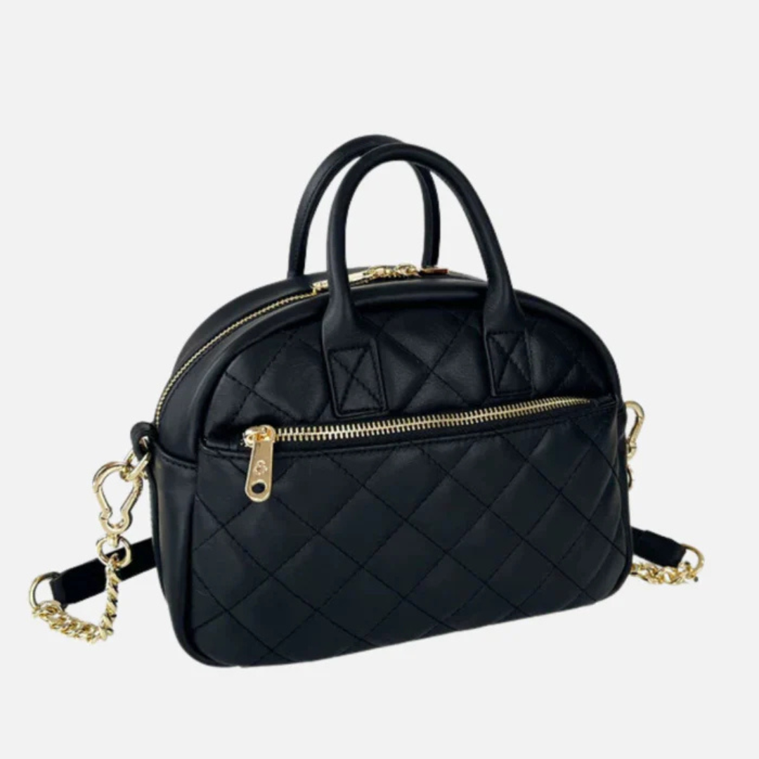 Bolso de Hombro de Cuero Liso Negro para Mujer