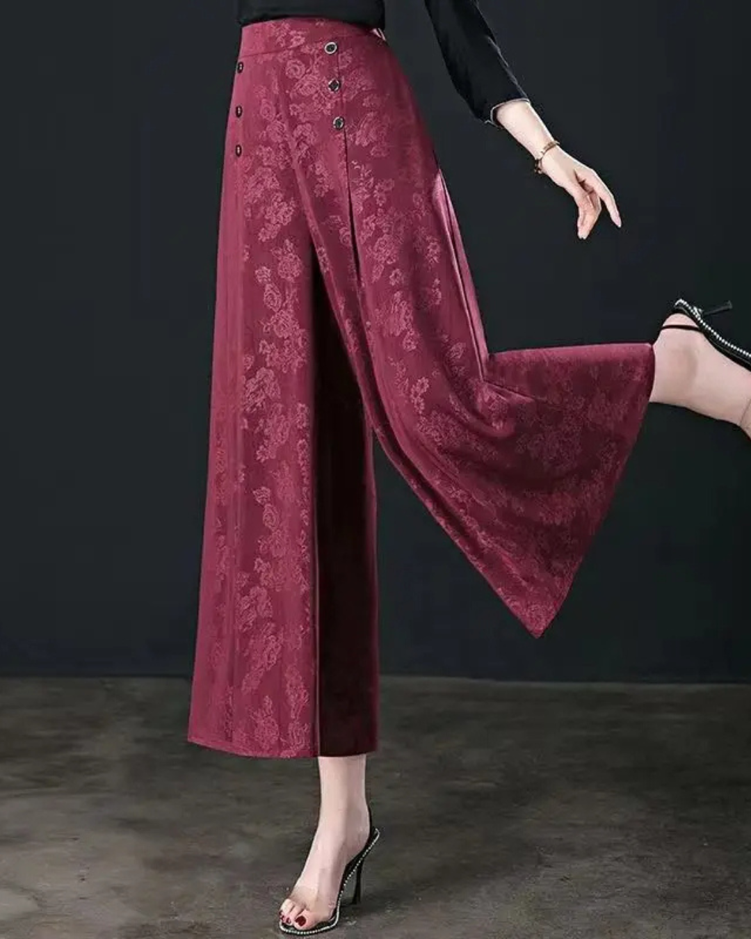 Pantalón Palazzo con Flores y Botones para Mujer