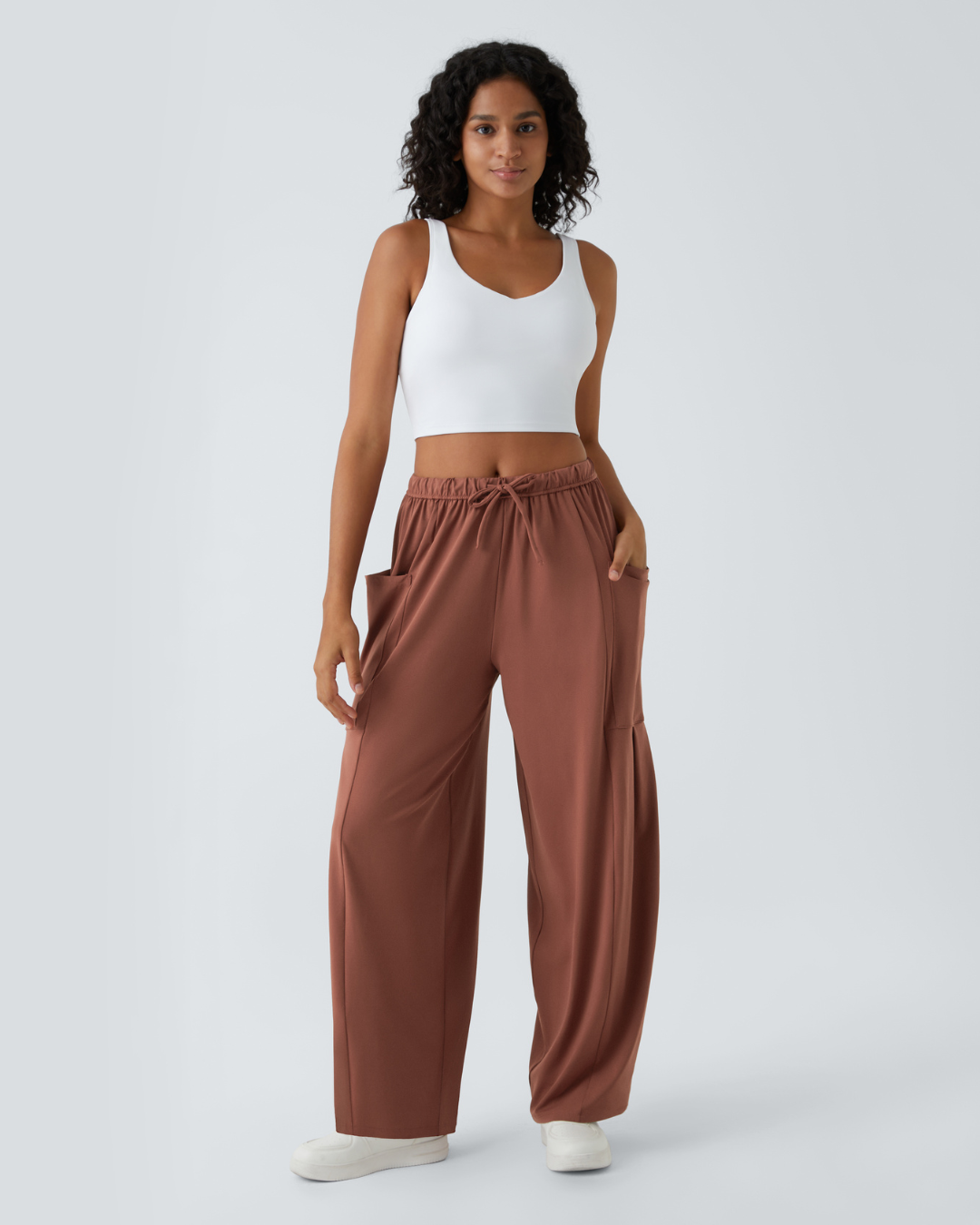 Pantalón de Palazzo Pierna Ancha con Bolsillos y Cordón Ajustable