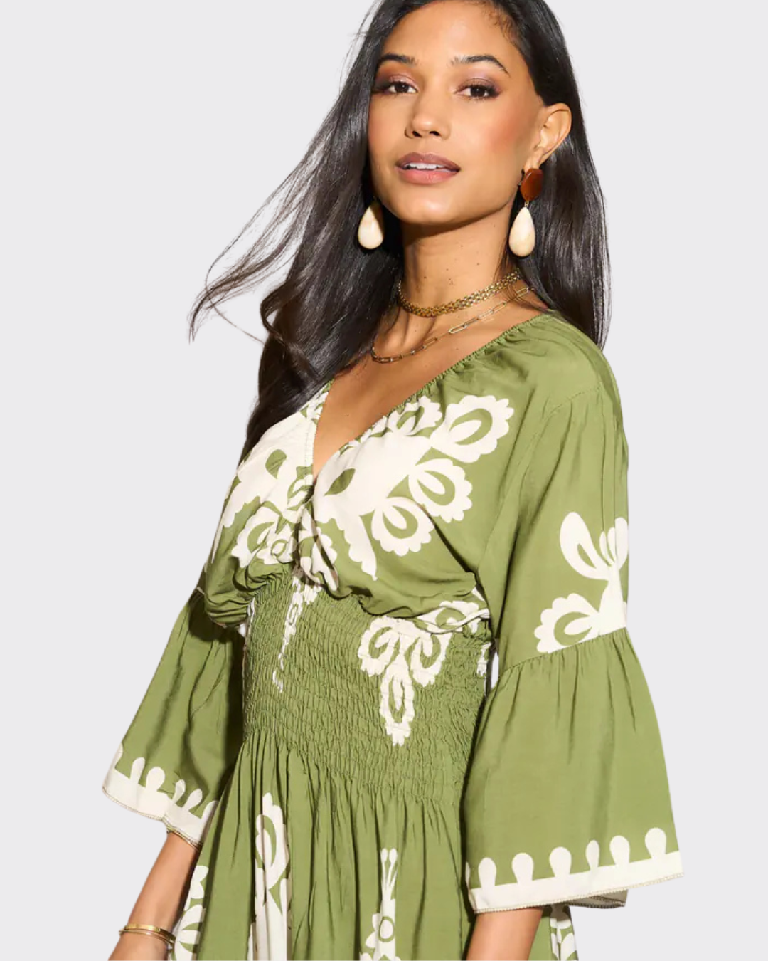 Vestido Holgado con Mangas y Escote en V