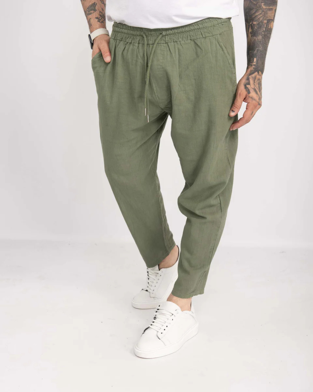Pantalón de Lino con Cintura Elástica Para Hombre