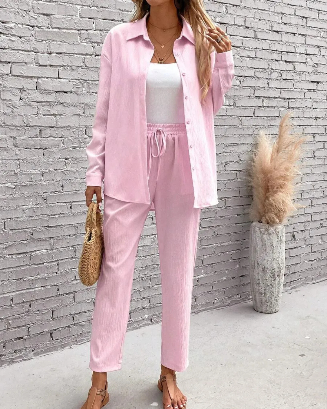 Conjunto de camisa de dos piezas y manga larga