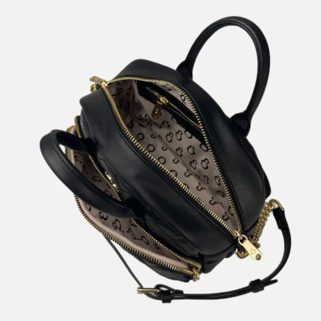 Bolso de Hombro de Cuero Liso Negro para Mujer