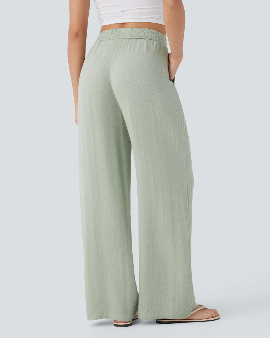 Pantalón de Lino con Cintura Ajustable y Corte Fluido de Mujer