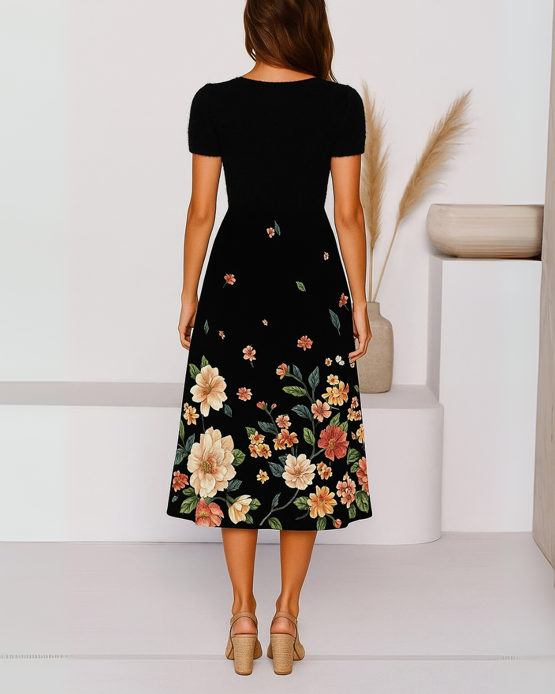 Vestido Holgado con Estampado Floral y Escote en V