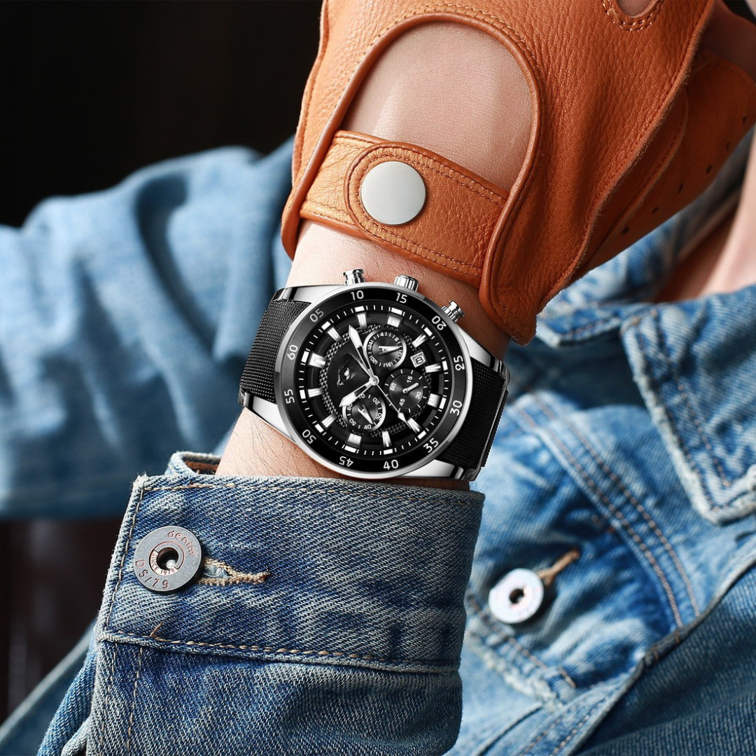 Reloj de cuarzo multifunción para hombre, resistente al agua