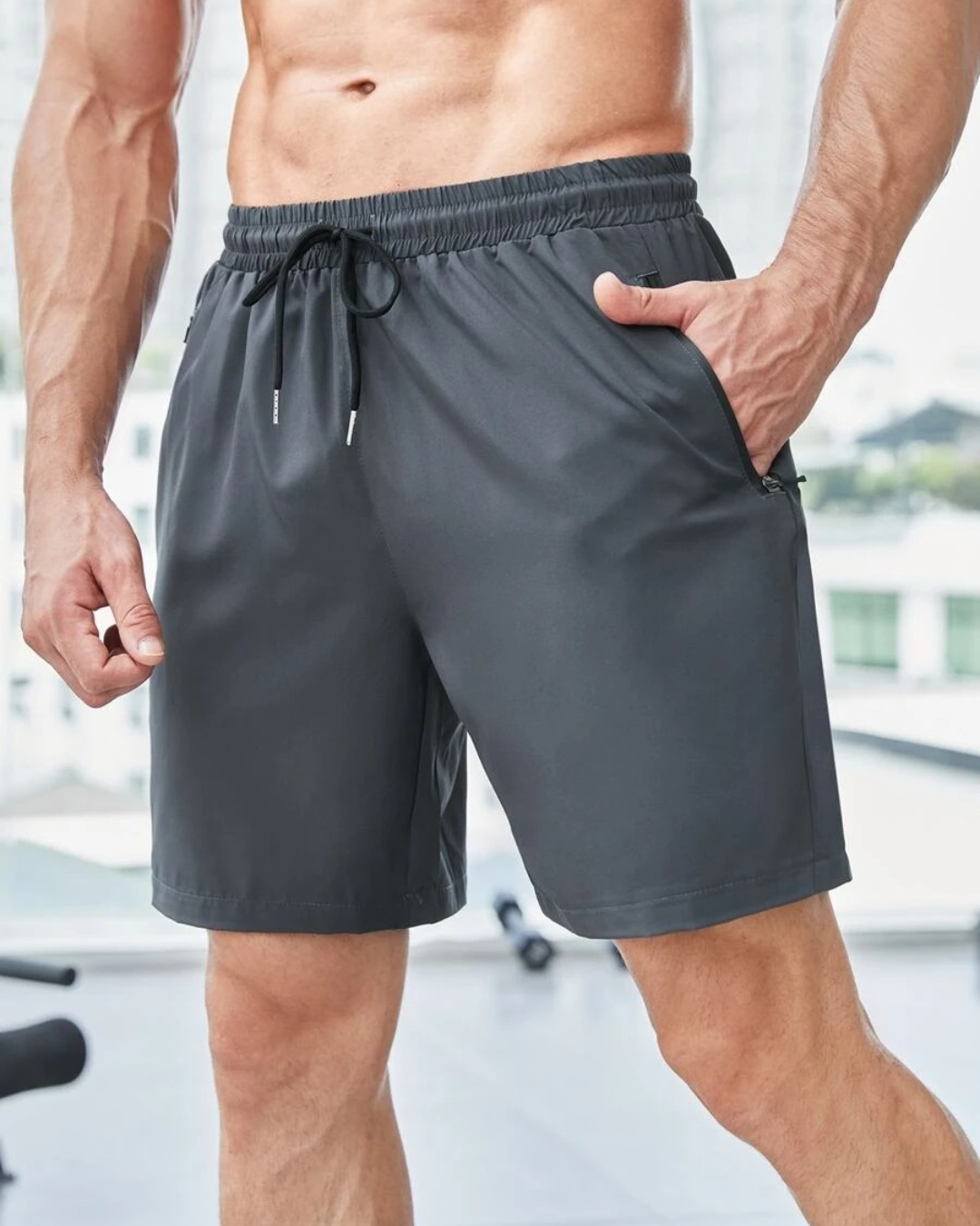 Pantalones cortos deportivos con cordón ajustable para hombre