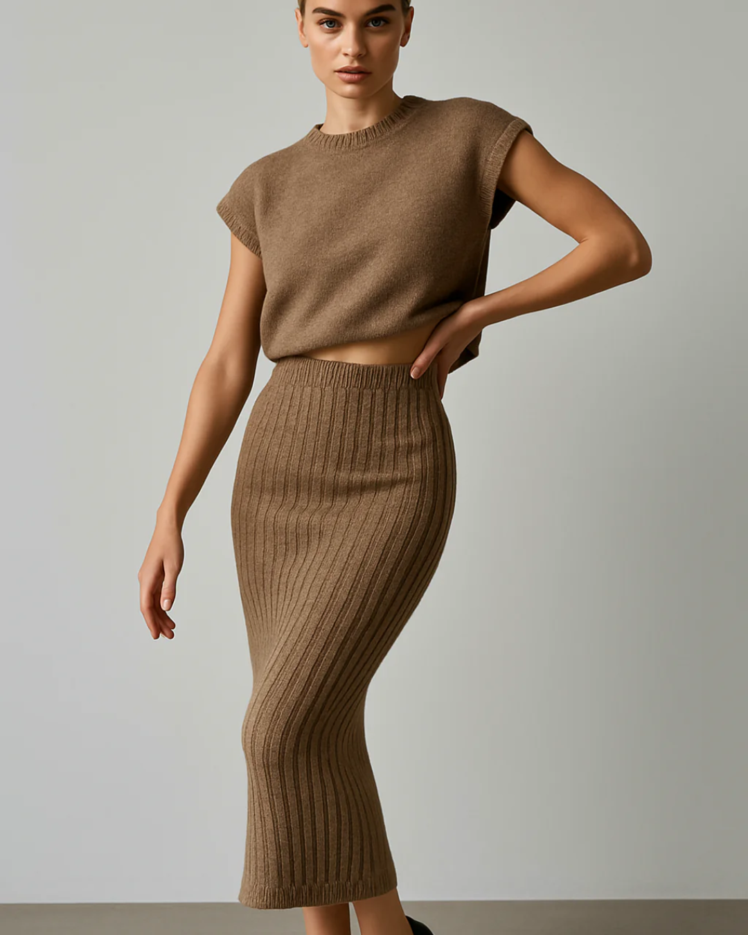 Conjunto de top sin mangas y falda larga ajustada para mujer