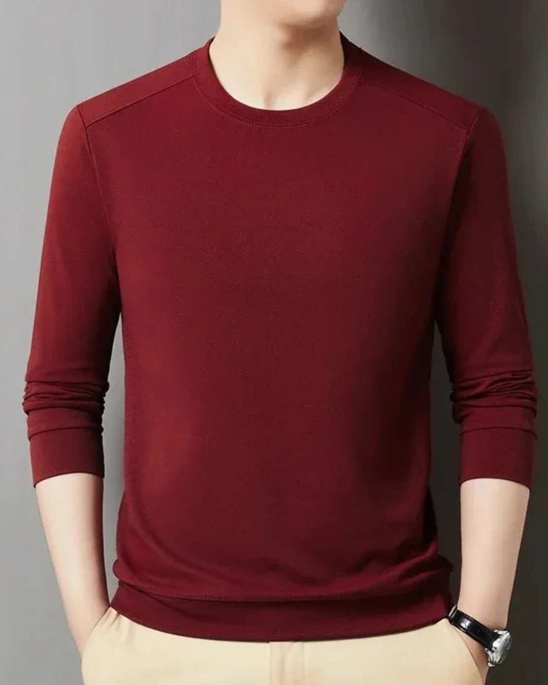 Jersey Manga Larga Elegante de Tejido Elástico para Hombre