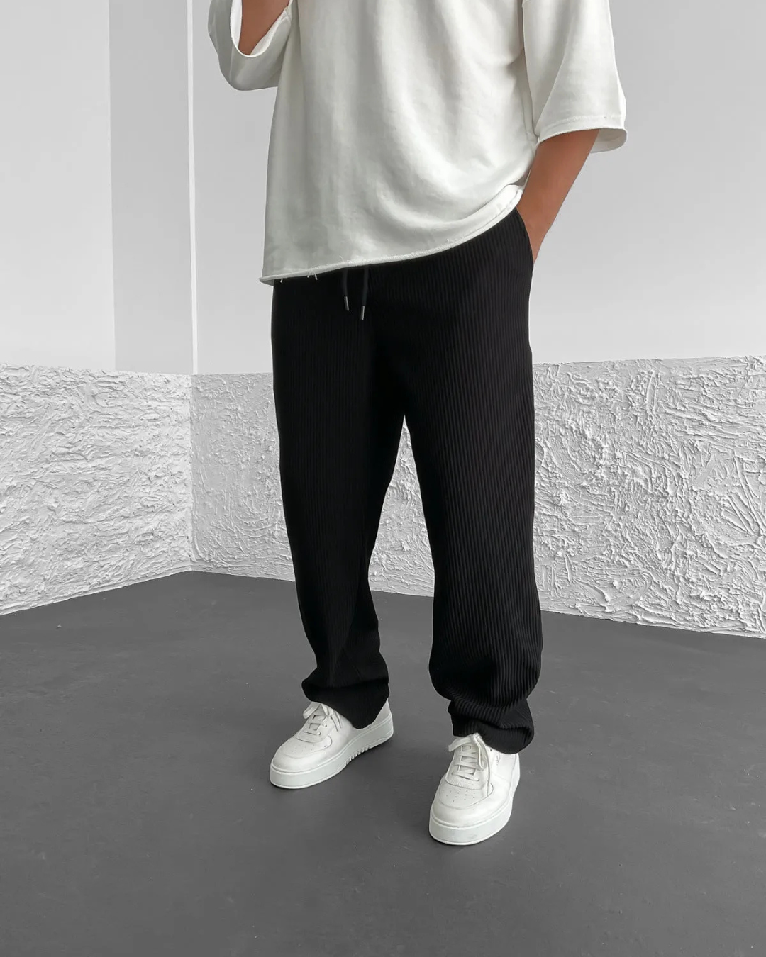 Pantalón Casual de Hombre con Tejido Acanalado y Cintura Ajustable