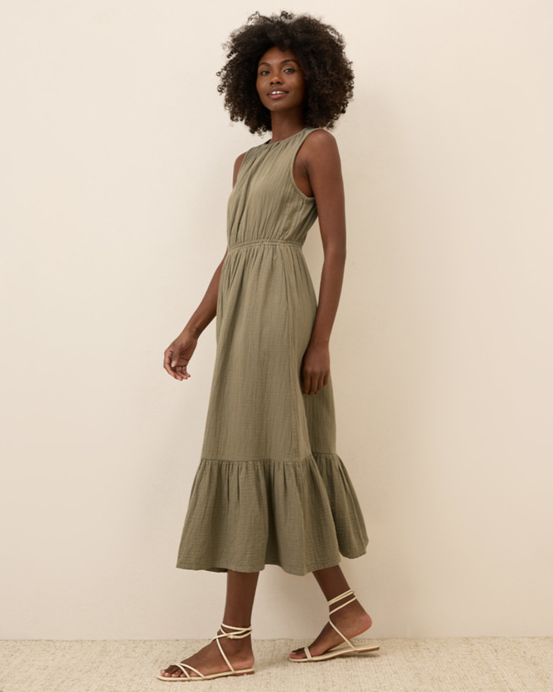Vestido sin Mangas para Mujer en Lino con Volantes Ligero