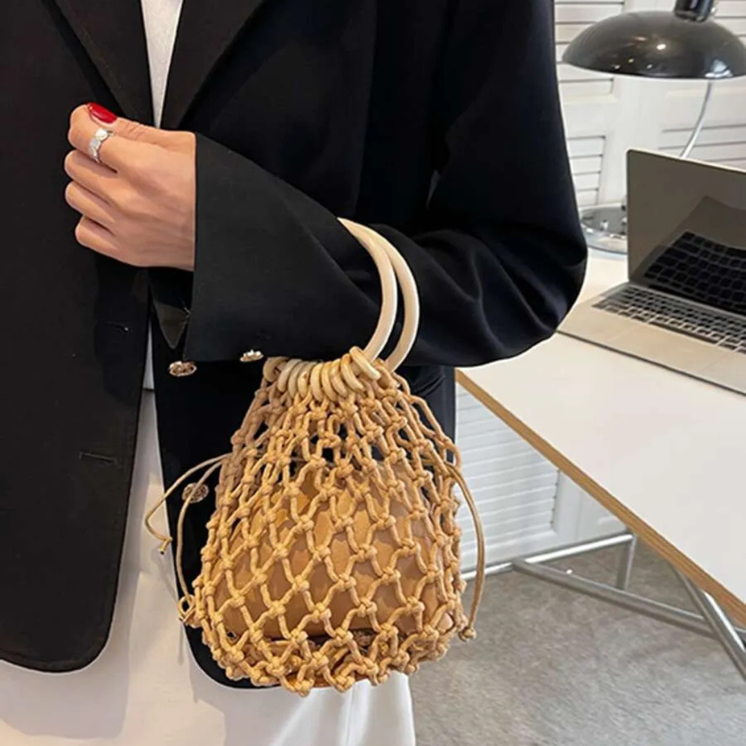 Bolso Boho de Red Tejida con Asa Circular
