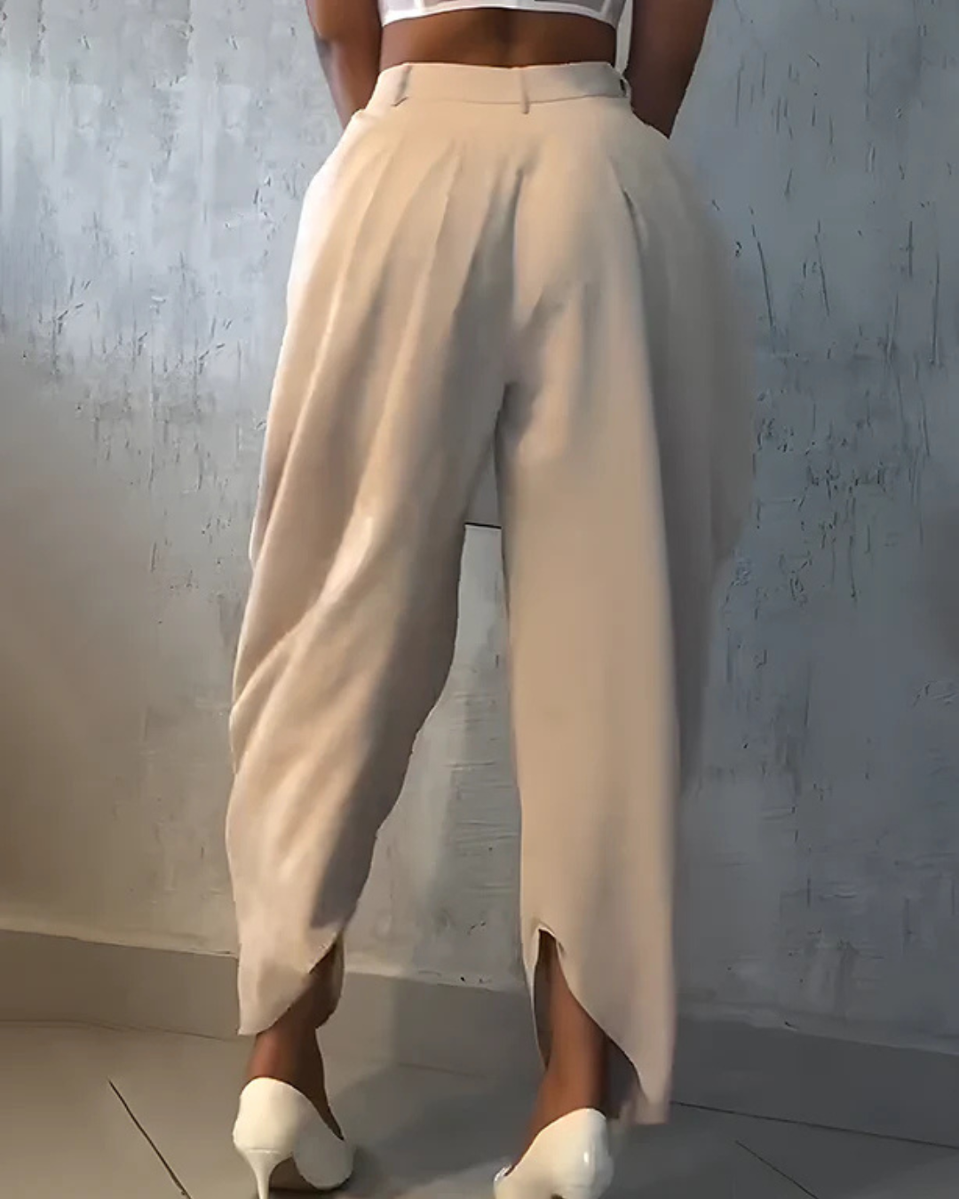 Pantalones informales de cintura alta y fruncido suelto para mujer