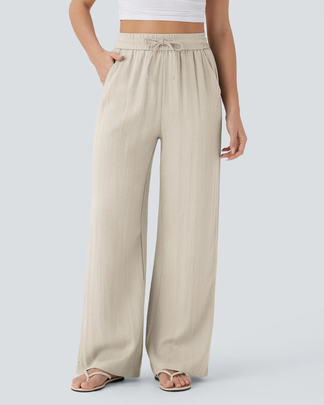 Pantalón de Lino con Cintura Ajustable y Corte Fluido de Mujer