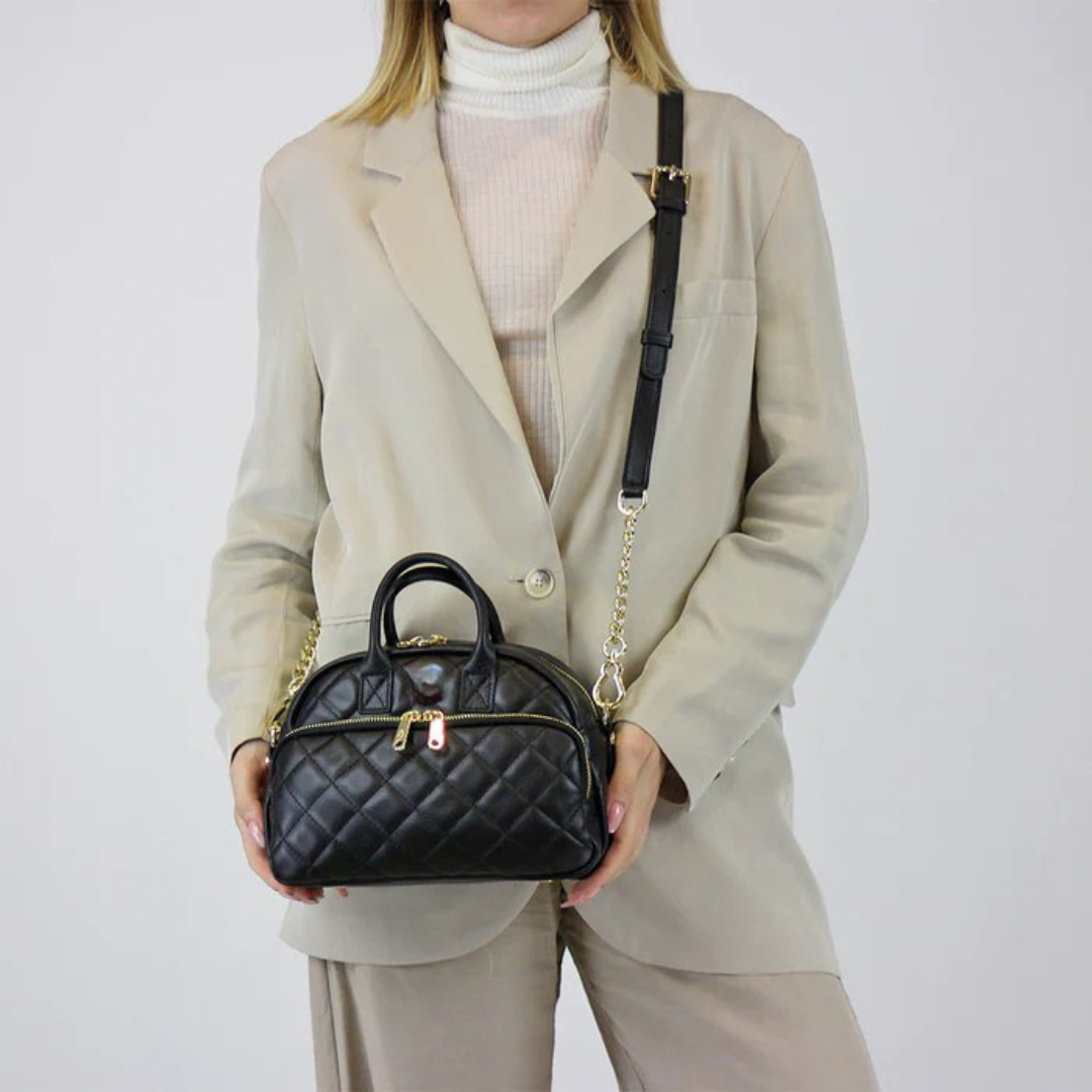 Bolso de Hombro de Cuero Liso Negro para Mujer
