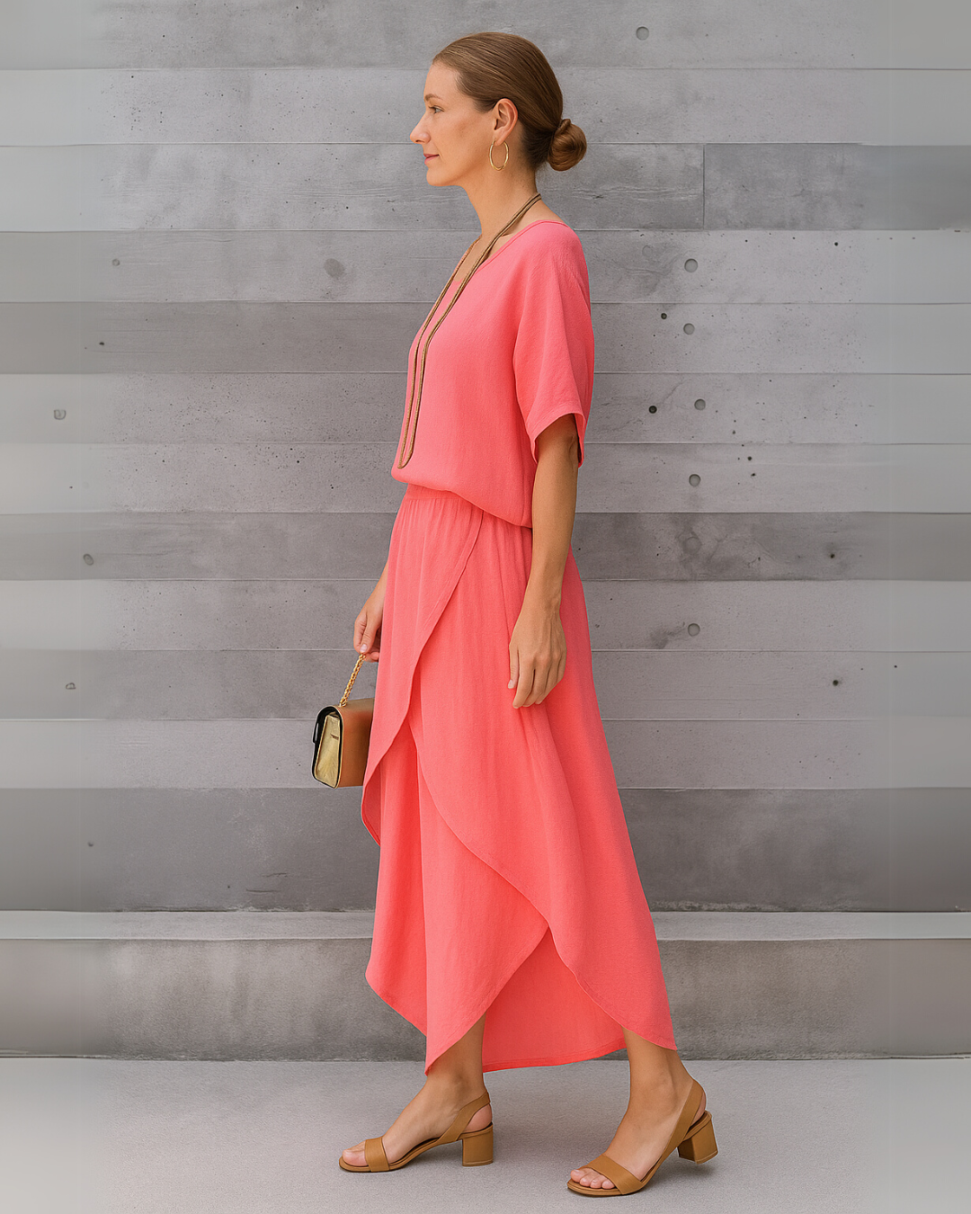 Conjunto de 2 Piezas con Blusa Holgada y Pantalón Ancho con Abertura