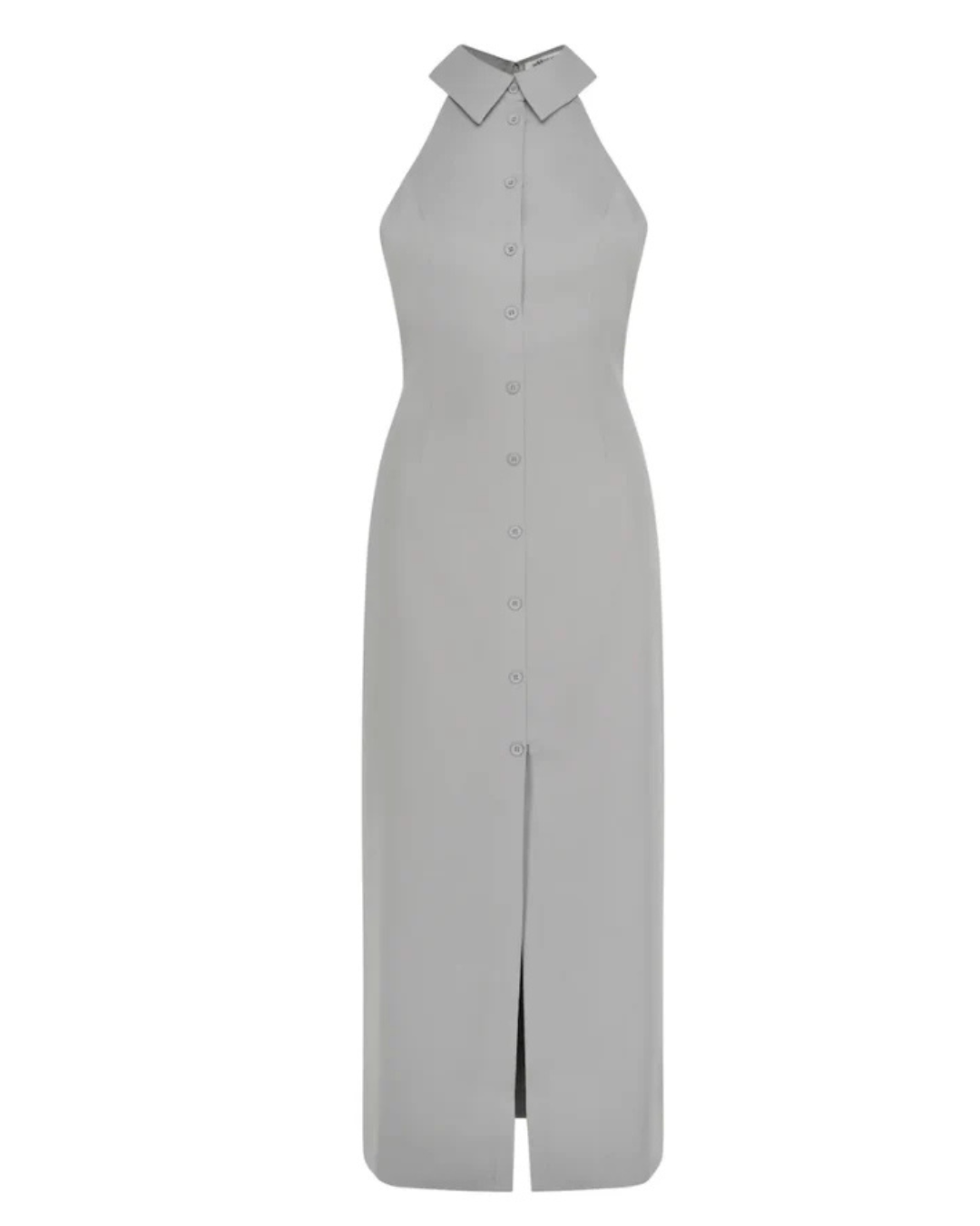 Vestido sin Mangas con Cuello Camisero y Abertura Frontal de Estilo Elegante