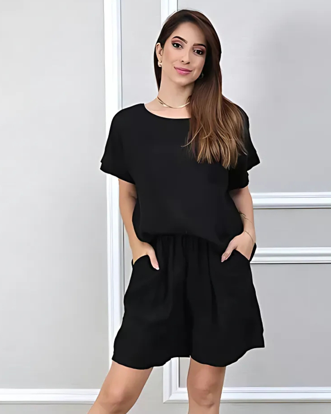Conjunto de Camisa y Pantalón Corto de Lino con Estampado de Pájaros