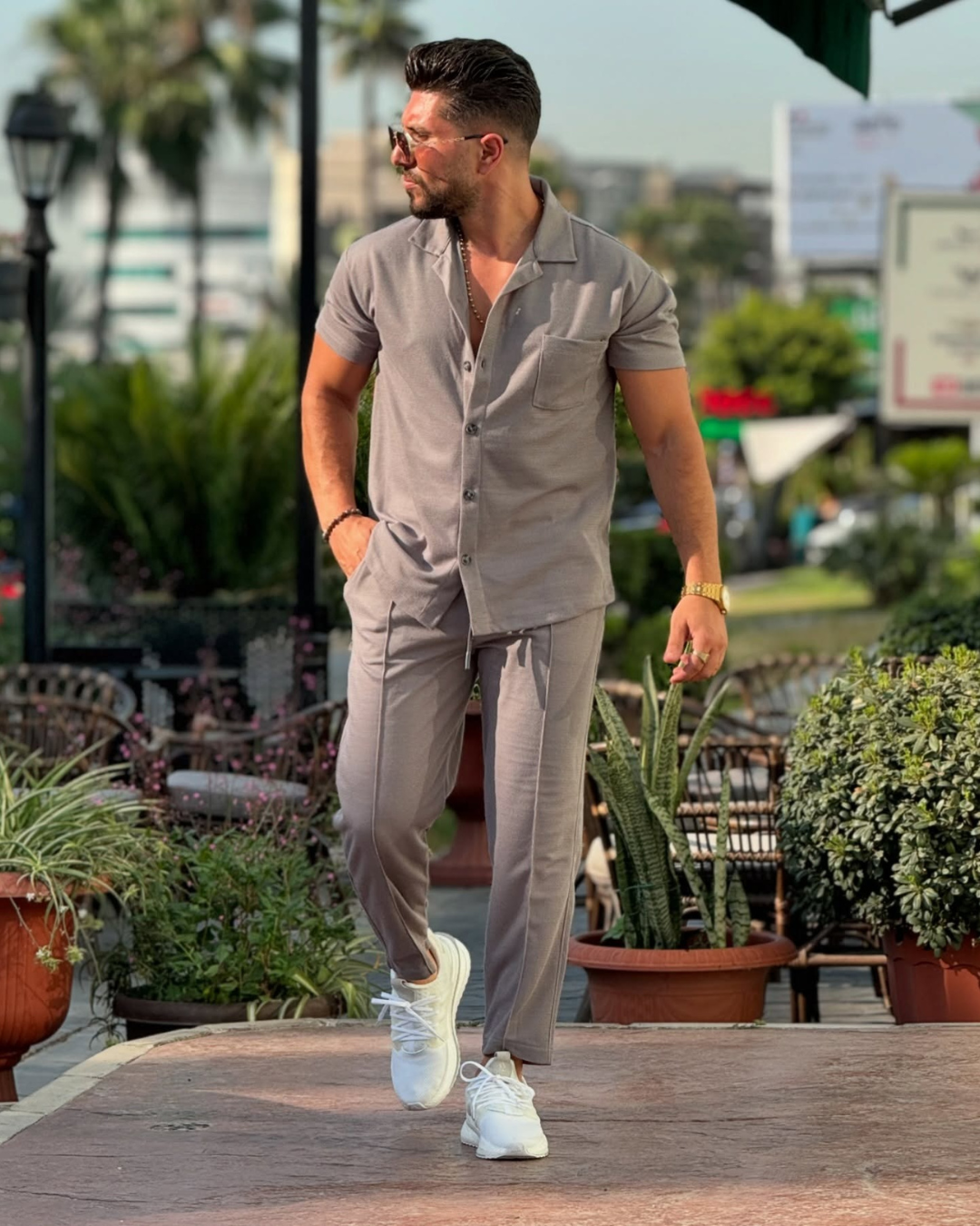 Conjunto Casual con Camisa Manga Corta y Pantalón para Hombre