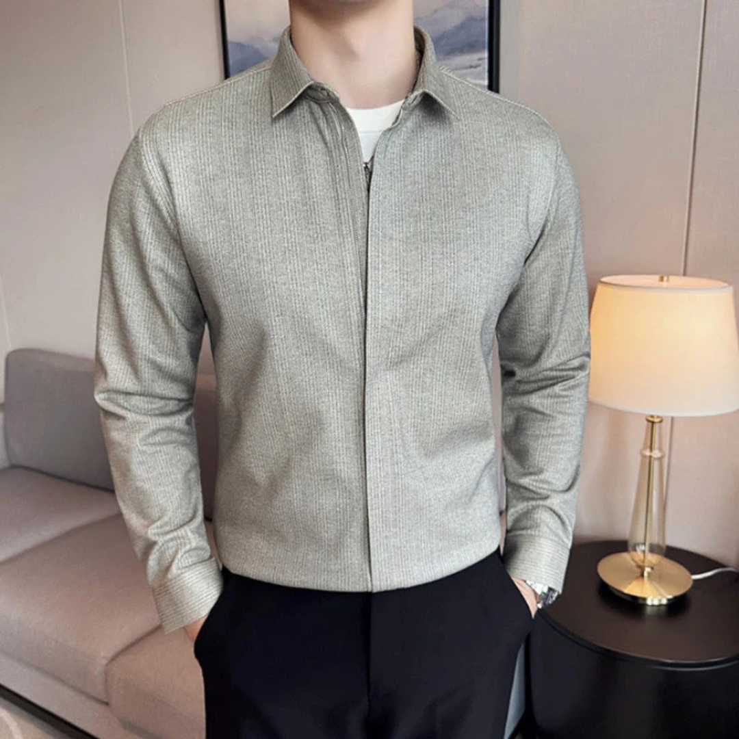 Camisa de Solapa de Color liso para Hombre con Cierre de Cremallera