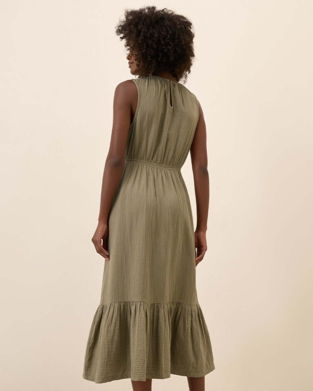 Vestido sin Mangas para Mujer en Lino con Volantes Ligero