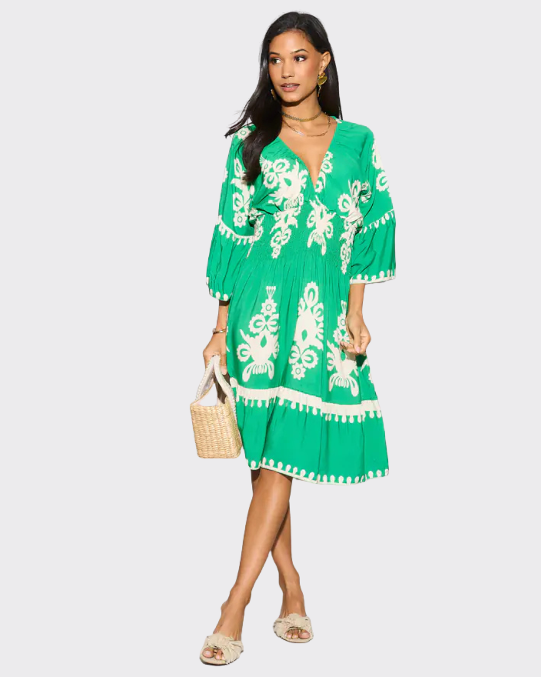 Vestido Holgado con Mangas y Escote en V