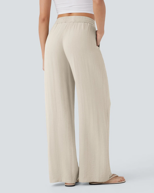 Pantalón de Lino con Cintura Ajustable y Corte Fluido de Mujer