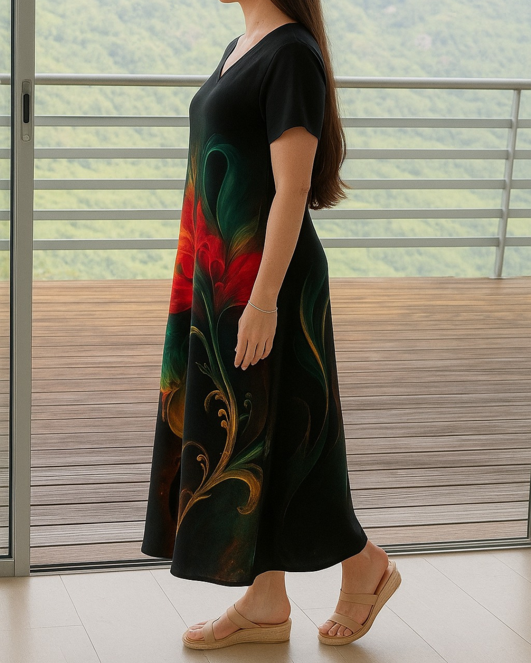 Vestido suelto con escote en V para mujer