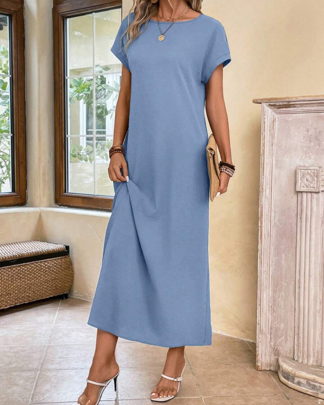 Vestido largo de mujer, ancho y sin arrugas