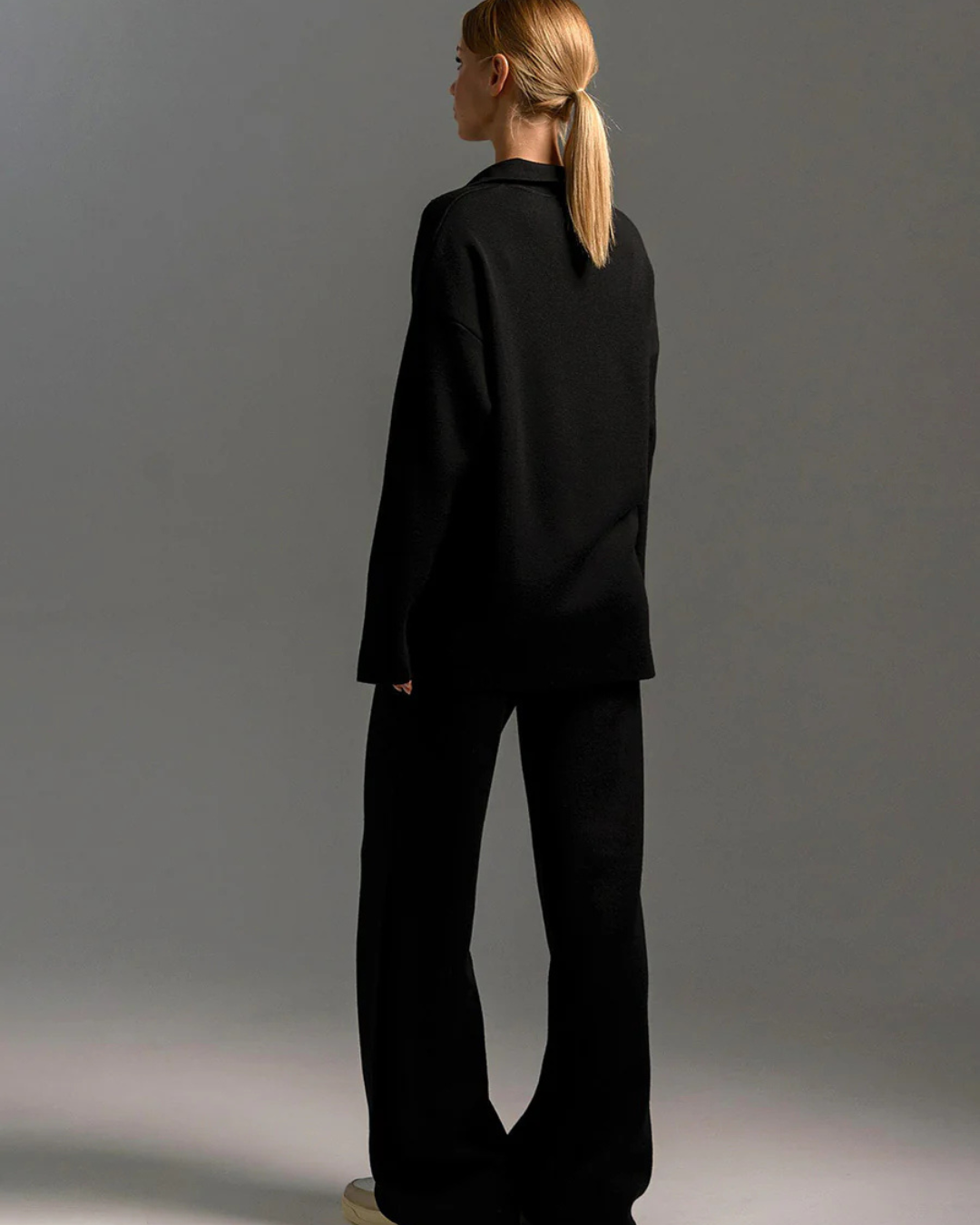 Conjunto de 2 Piezas para Mujer, Sudadera con Cuello de Polo y Pantalón de Pierna Ancha