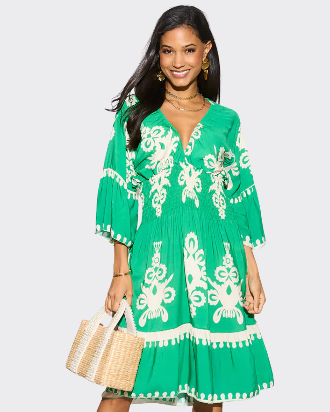 Vestido Holgado con Mangas y Escote en V