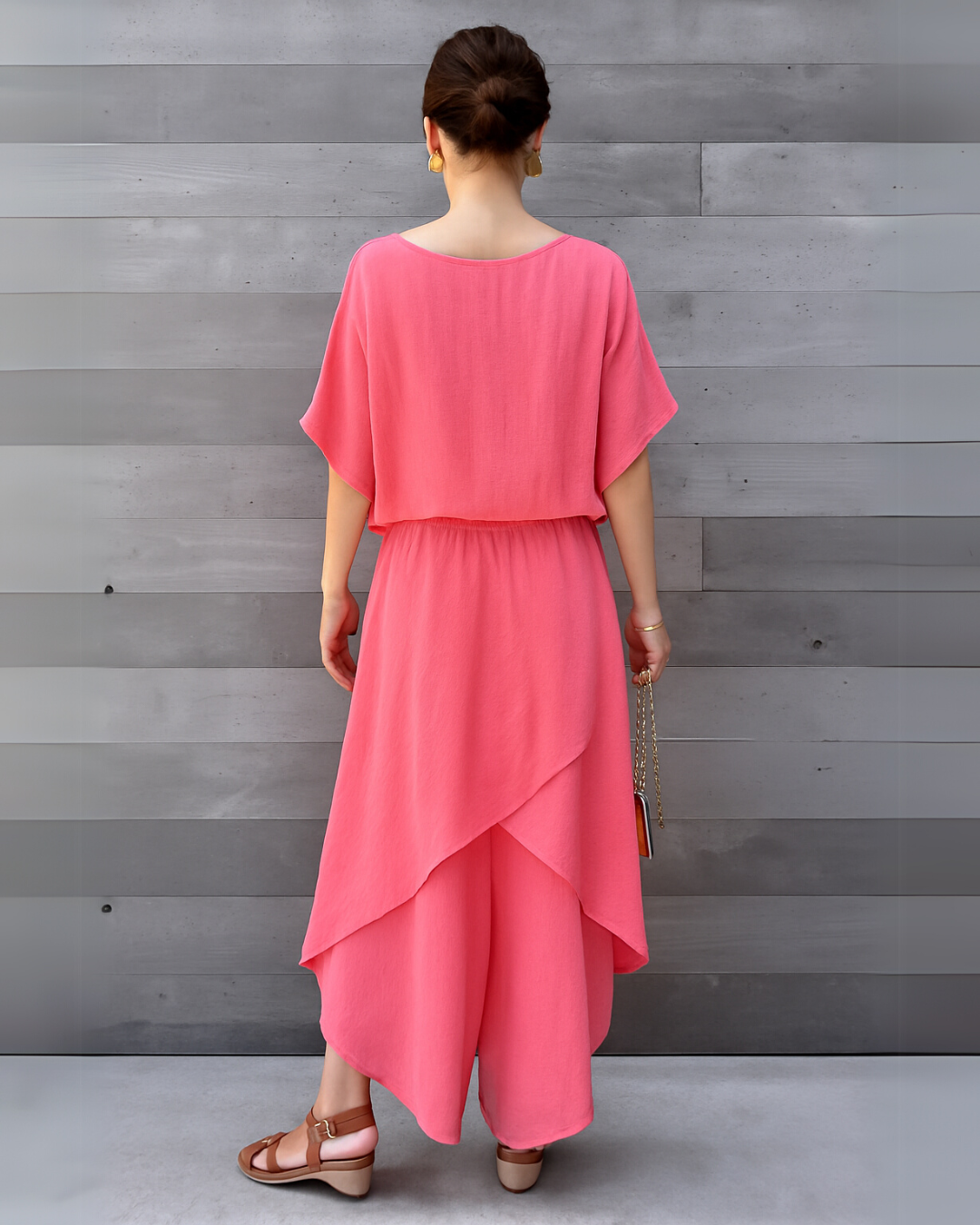Conjunto de 2 Piezas con Blusa Holgada y Pantalón Ancho con Abertura