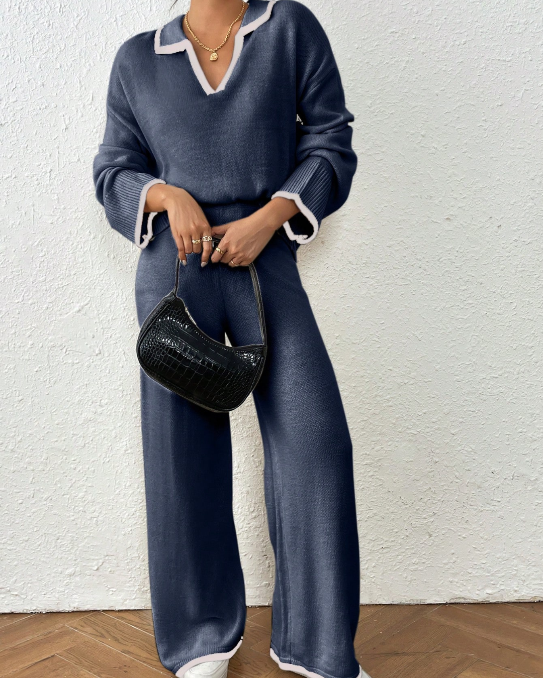 Conjunto de Jersey y Pantalón de 2 Piezas con Acabado en Color Contrastante