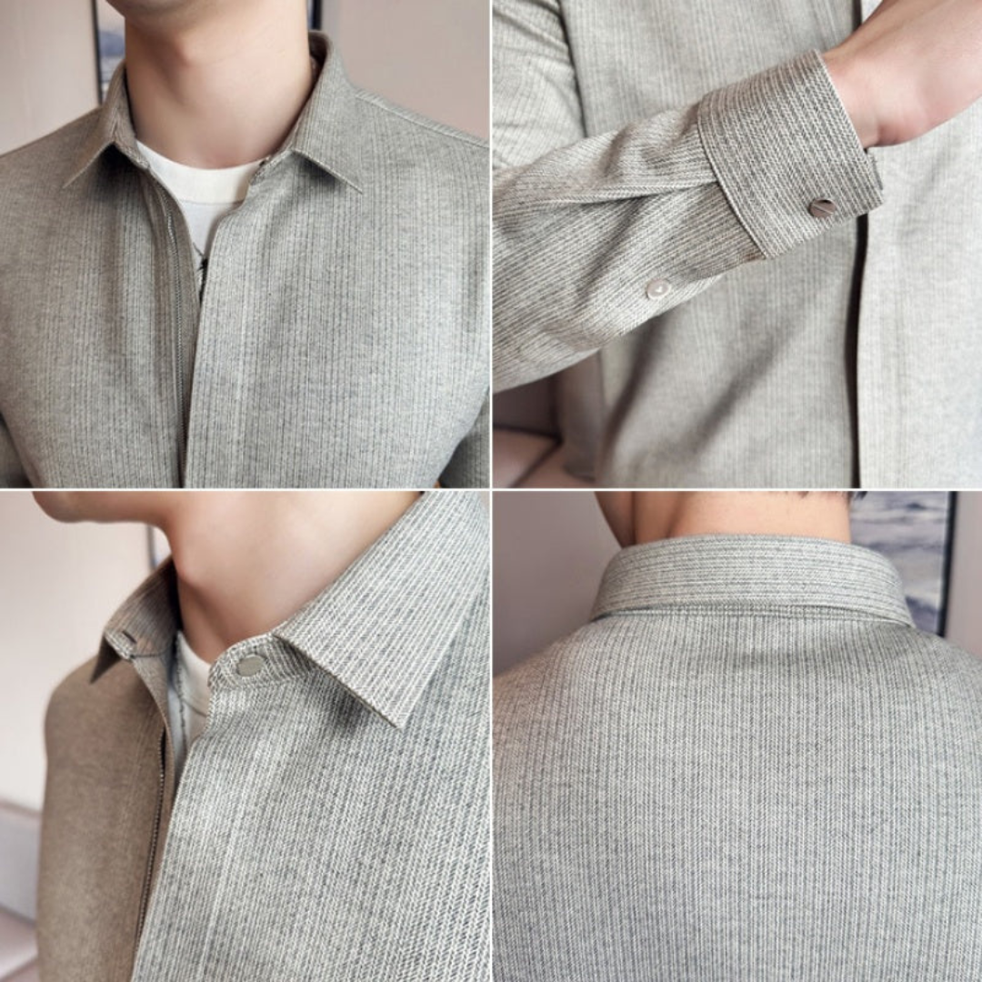 Camisa de Solapa de Color liso para Hombre con Cierre de Cremallera