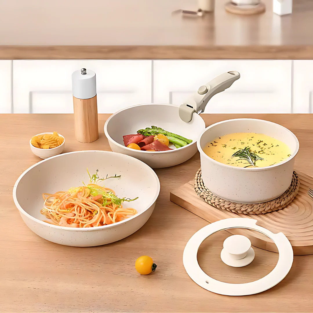 Juego de Sartenes y Ollas con Asas Desmontables para Cocina